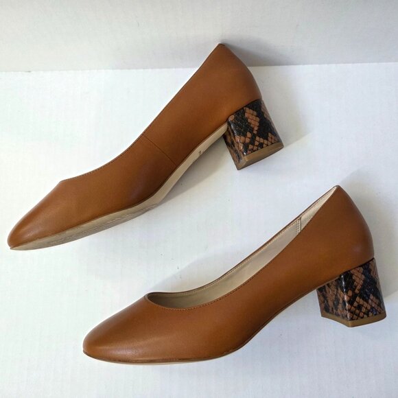 Cole Haan Lesli Block Pumps Womens 7 Brown Leather Contrasting Snakeskin Heels - Picture 12 of 12